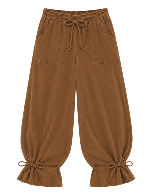 straight-leg pants with adjustable ankle ties
